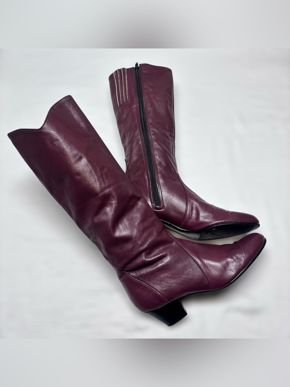 Vintage Burgundy Leather Knee High Boots